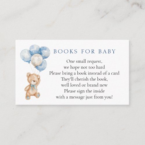 Blue Teddy Bear Books for Baby Enclosure Card