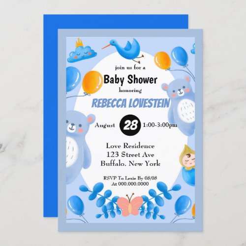 Blue Teddy Bear Boy Baby Shower 