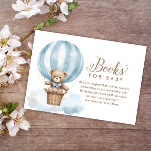Blue Teddy Bear Boy Baby Shower Books for Baby Enclosure Card