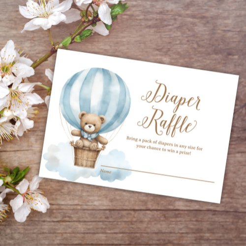 Blue Teddy Bear Boy Baby Shower Diaper Raffle Enclosure Card