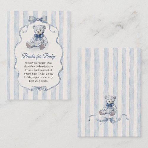 Blue Teddy Bear Boy Baby Shower Enclosure Card