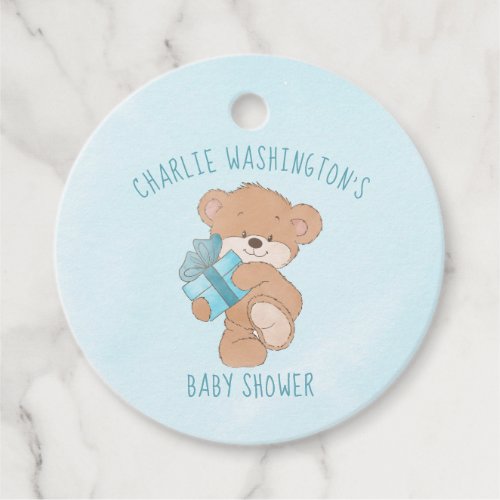 Blue Teddy Bear Boy Baby Shower Favor Tags