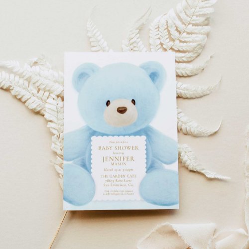 Blue Teddy Bear Boy Baby Shower Invitation
