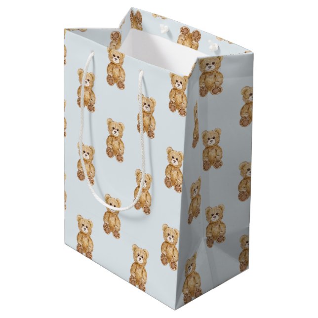 Blue Teddy Bear Boy Baby Shower Medium Gift Bag (Back Angled)