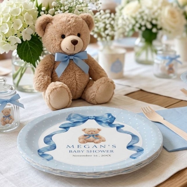 Blue Teddy Bear Boy Baby Shower  Paper Plates (Creator Uploaded)