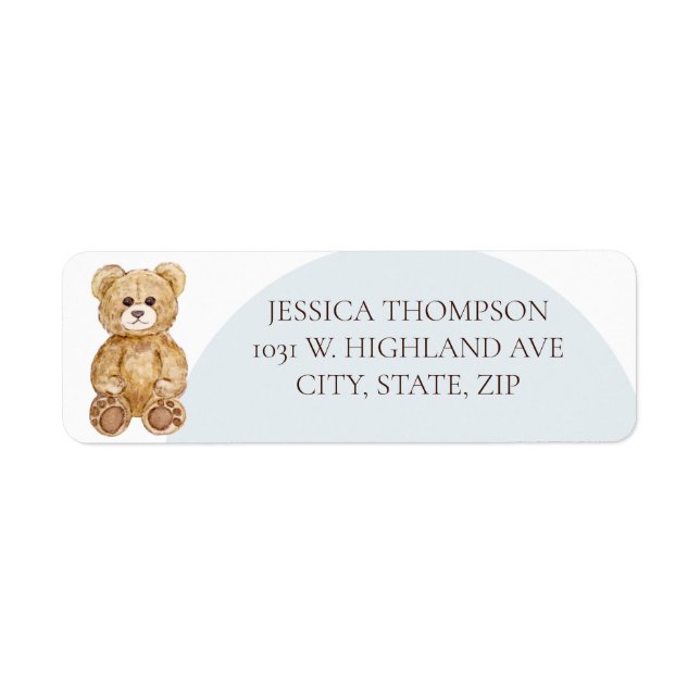 Blue Teddy Bear Boy Baby Shower Return Address  Label (Front)