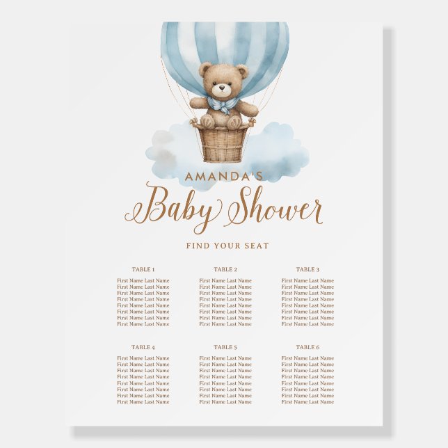 Blue Teddy Bear Boy Baby Shower Seating Chart Foam Board (Front)