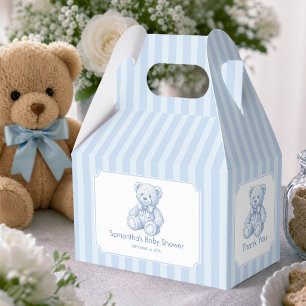 Blue Teddy Bear Boy Baby Shower Thank You Stripes  Favor Boxes