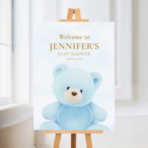 Blue Teddy Bear Boy Baby Shower Welcome Sign