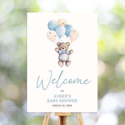 Blue Teddy Bear Boy Baby Shower Welcome Sign