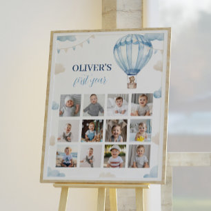 Blue Teddy Bear Boy Birthday Photo Milestone Sign