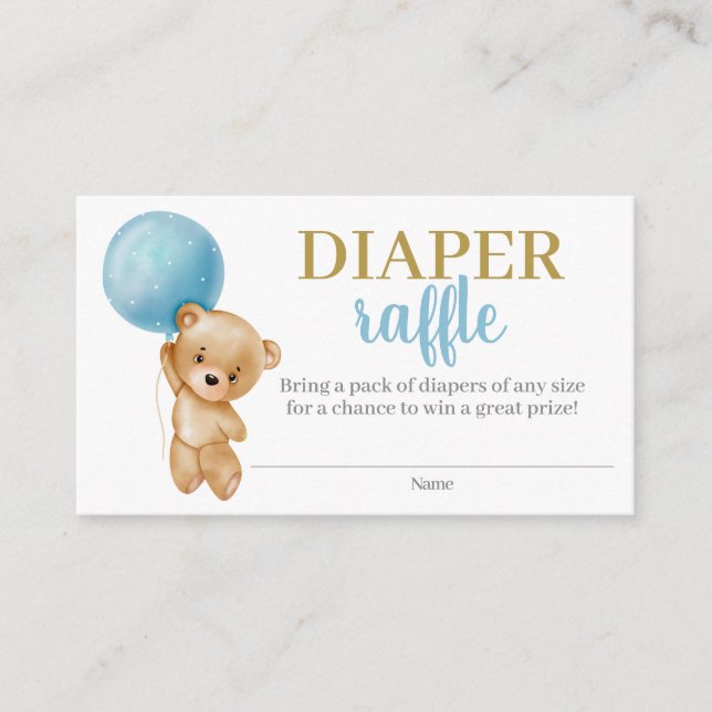Blue Teddy Bear Boy Diaper Raffle Enclosure Card (Front)
