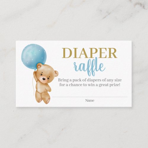 Blue Teddy Bear Boy Diaper Raffle Enclosure Card
