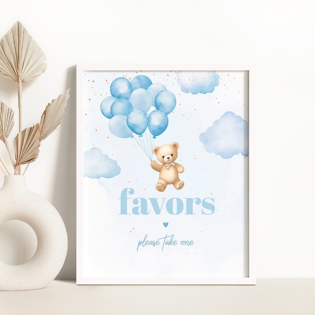 Blue teddy bear boy shower Favors sign (Creator Uploaded)