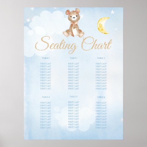 Blue Teddy Bear Boys Baby Shower Seating Chart