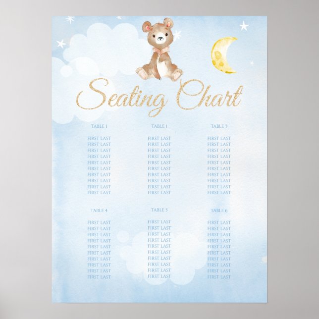 Blue Teddy Bear Boy's Baby Shower Seating Chart (Front)