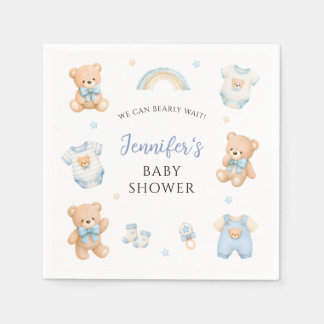 Blue Teddy Bear Clothes Baby Boy Shower Paper Napkins