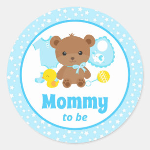 Blue Teddy Bear Clothes Baby Shower Mommy to Be Classic Round Sticker