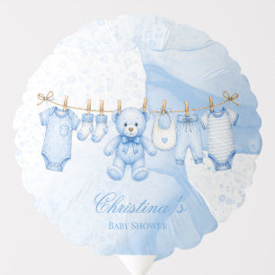 Blue Teddy Bear Clothesline Baby Shower Balloon