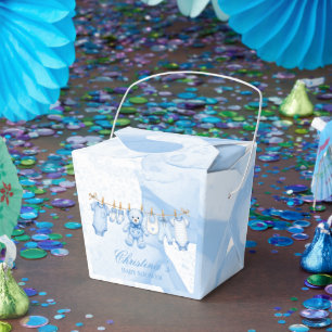 Blue Teddy Bear Clothesline Baby Shower Favor Boxes
