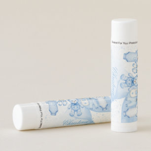 Blue Teddy Bear Clothesline Baby Shower Favor Lip Balm