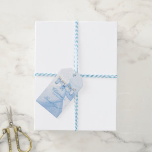 Blue Teddy Bear Clothesline Baby Shower Thank You Gift Tags