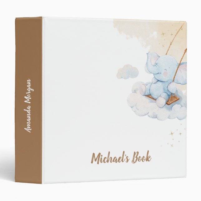 Blue Teddy Bear Clouds Baby Shower 3 Ring Binder (Front/Spine)