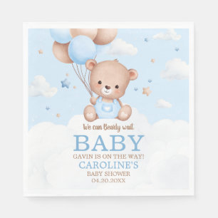 Blue Teddy Bear Clouds Balloon Baby Shower Napkins