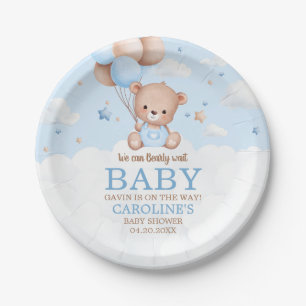 Blue Teddy Bear Clouds Balloon Baby Shower Paper Plates