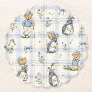 Blue Teddy Bear Country Club Golf Paper Coaster