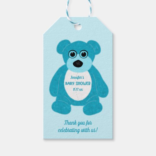 Blue Teddy Bear Custom Baby Shower Gift Tags