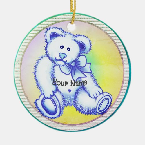 Blue Teddy Bear custom name  Ceramic Ornament