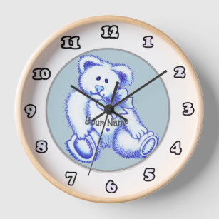 Blue Teddy Bear custom name clock