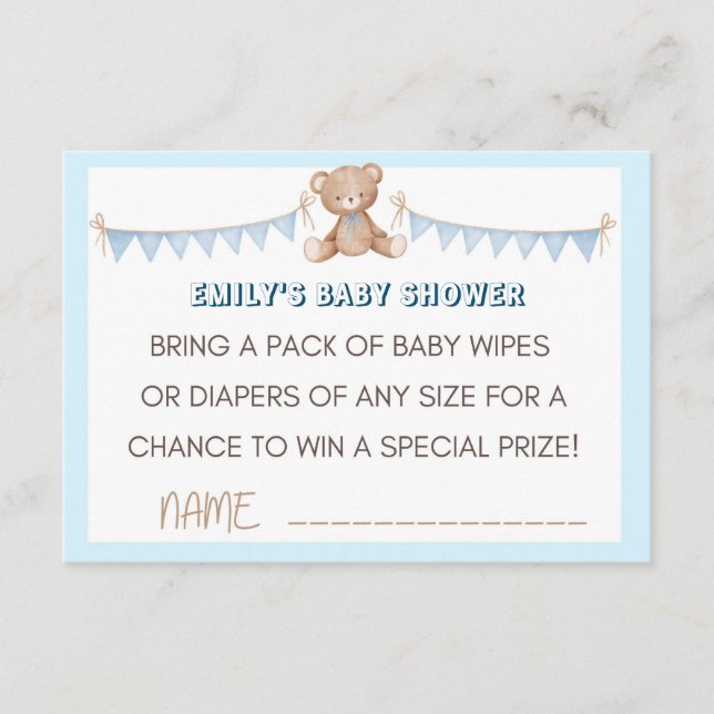 Blue Teddy Bear Diaper and Wipes Raffle Insert (Front)