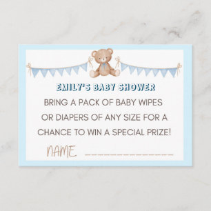 Blue Teddy Bear Diaper and Wipes Raffle Insert