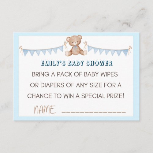 Blue Teddy Bear Diaper and Wipes Raffle Insert