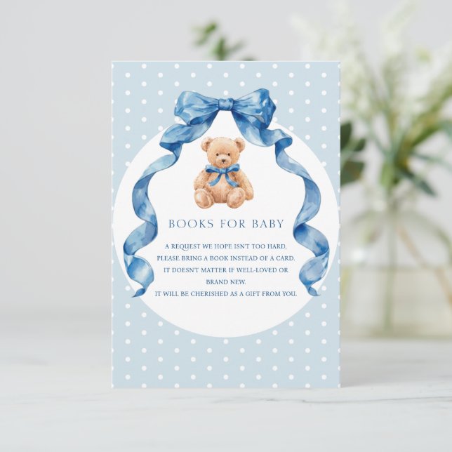 Blue Teddy Bear Diaper Raffle Ticket Enclosure Card (Standing Front)