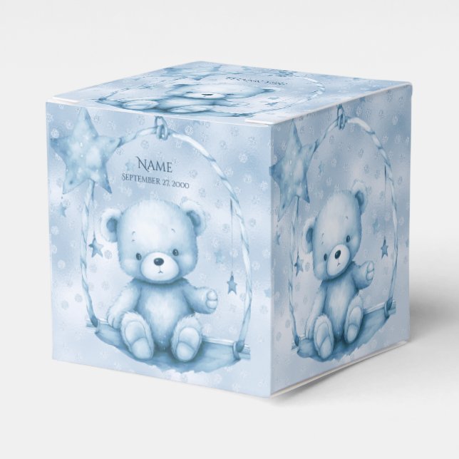 Blue Teddy Bear Favor Box (Front Side)