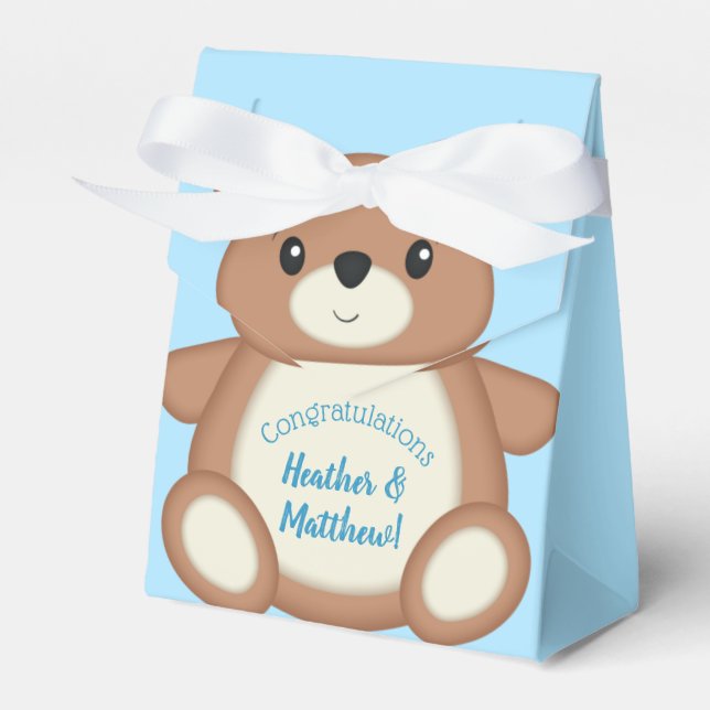 Blue Teddy Bear Favor Boxes (Front Side)