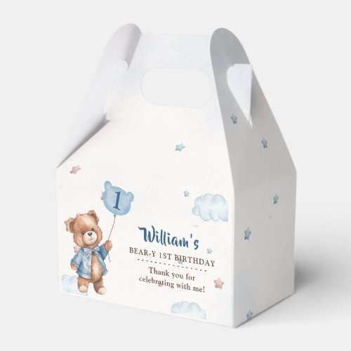 Blue Teddy Bear First Birthday Party Favor Box