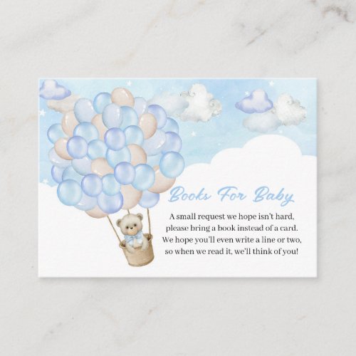 Blue Teddy Bear Flying Balloons Books for Baby Enclosure Card