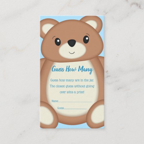 Blue Teddy Bear Guessing Game Enclosure Card