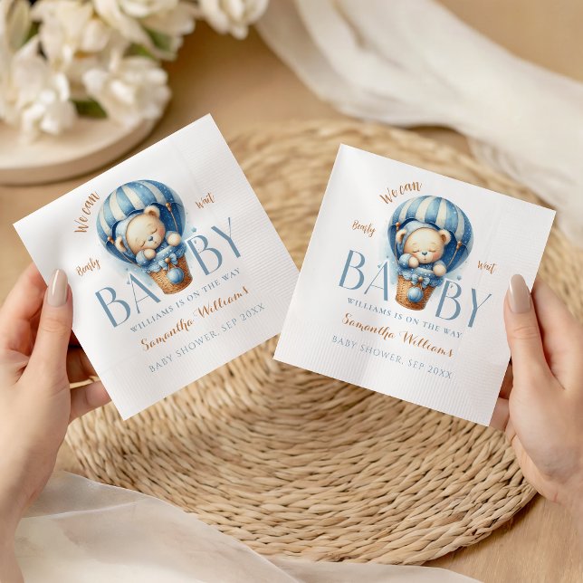 Blue Teddy Bear Hot Air Balloon Baby Shower Napkins (Creator Uploaded)