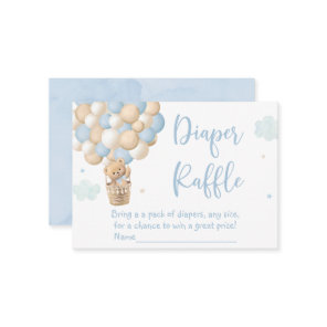 Blue Teddy Bear Hot Air Balloon Diaper Raffle Enclosure Card