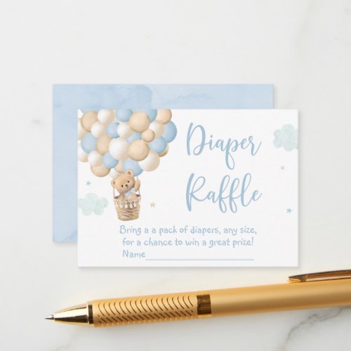 Blue Teddy Bear Hot Air Balloon Diaper Raffle Enclosure Card