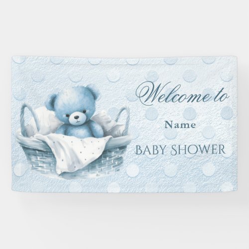 Blue Teddy Bear in Basket Baby Shower Banner