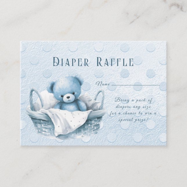 Blue Teddy Bear in Basket Baby Shower Enclosure Card (Front)