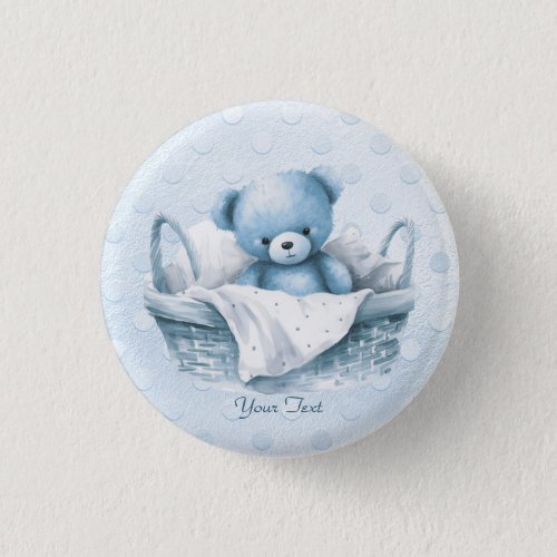 Blue Teddy Bear in Basket Button