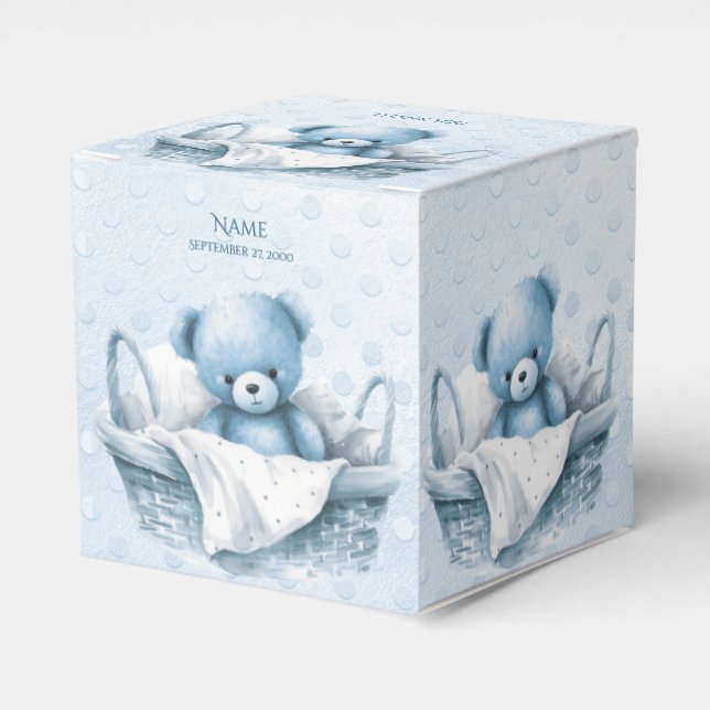 Blue Teddy Bear in Basket Favor Box (Front Side)