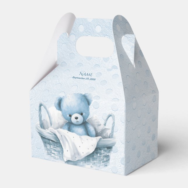 Blue Teddy Bear in Basket Favor Box (Front Side)